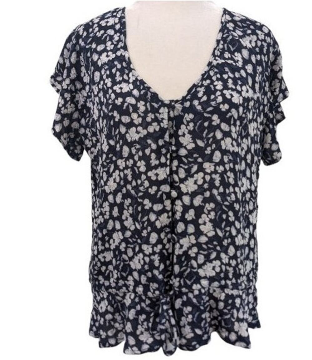 Rails Bretton Blue Floral Button Up Blouse Medium